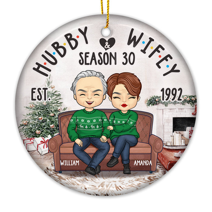 Hubby & Wifey Season Still Counting - Couple Personalized Custom Ornament - Ceramic Round Shaped - Christmas Gift For Husband Wife, Anniversary