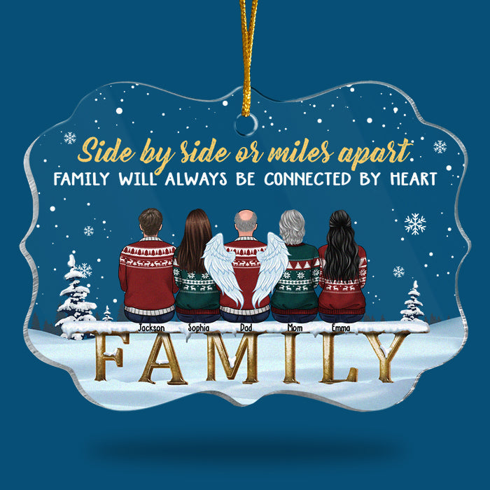 Side By Side Or Miles Apart, Family Will Always Be Connected By Heart  - Personalized Custom Benelux Shaped Acrylic Christmas Ornament - Gift For Family, Christmas Gift