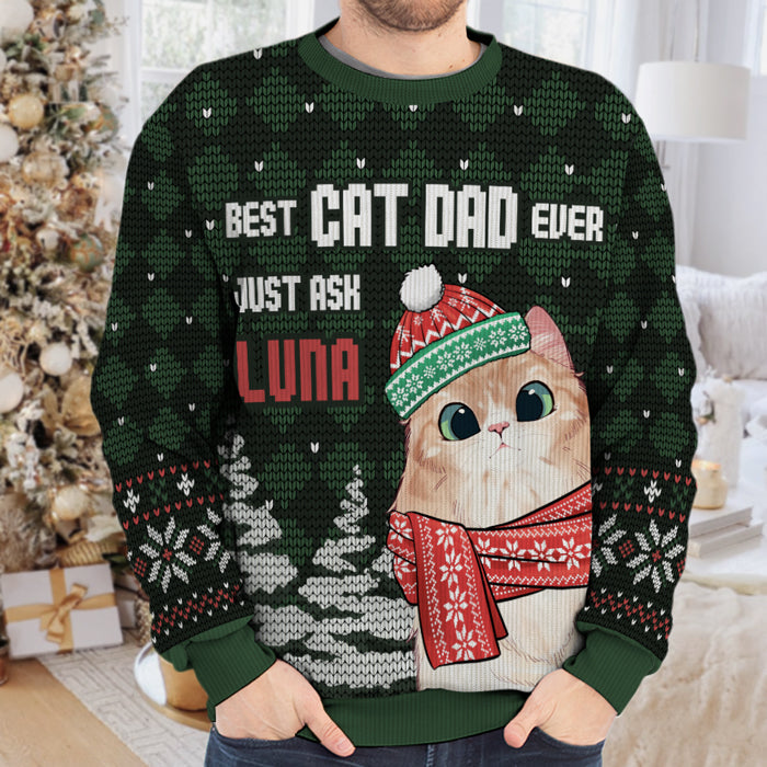 Custom Name Christmas Gifts for Cat Dads - Personalized Sweatshirt