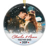 Together Since - Personalized Custom Round Shaped Ceramic Photo Christmas Ornament - Upload Image, Gift For Couple, Husband Wife, Anniversary, Engagement, Wedding, Marriage Gift, Christmas Gift