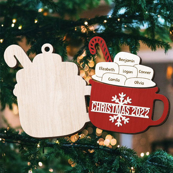 Custom Name Christmas Hot Cocoa Family Gifts - Personalized 2 Layers Ornament