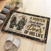 A Hunter Lives Here With The Deer Of His Life - Gift For Hunting Couples, Personalized Decorative Mat