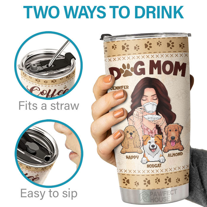 Dog Mom, Coffee & Dogs Make The World Go Round - Personalized Tumbler - Gift For Dog Lovers, Dog Owners, Dog Gift, Gift For Pet Lovers