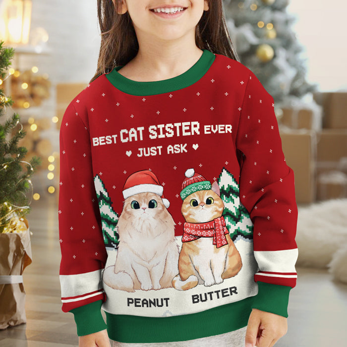 Best Cat Brother & Cat Sister Ever - Personalized Custom Unisex Ugly Christmas Sweatshirt, Wool Sweatshirt, All-Over-Print Sweatshirt - Gift For Cat Lovers, Pet Lovers, Christmas Gift