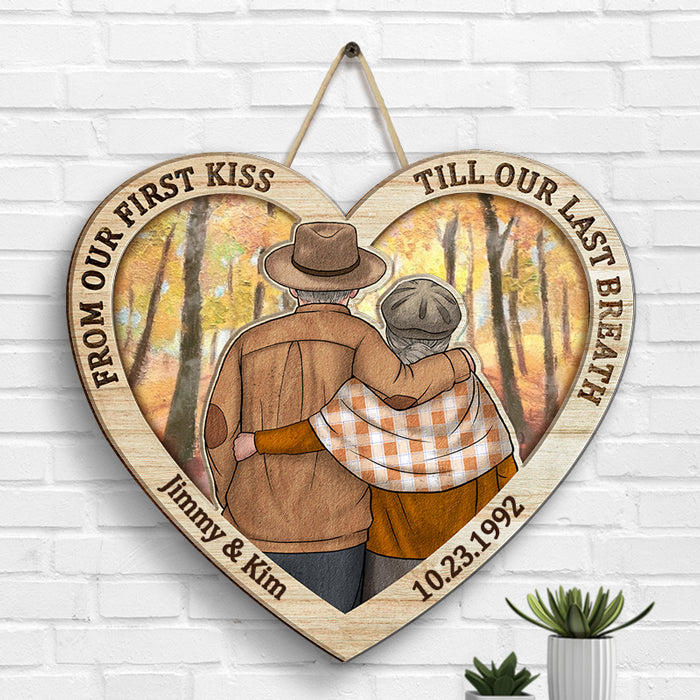 Till Our First Kiss Heart Shape Season - Personalized Shaped Wood Sign - Gift For Couples, Husband Wife