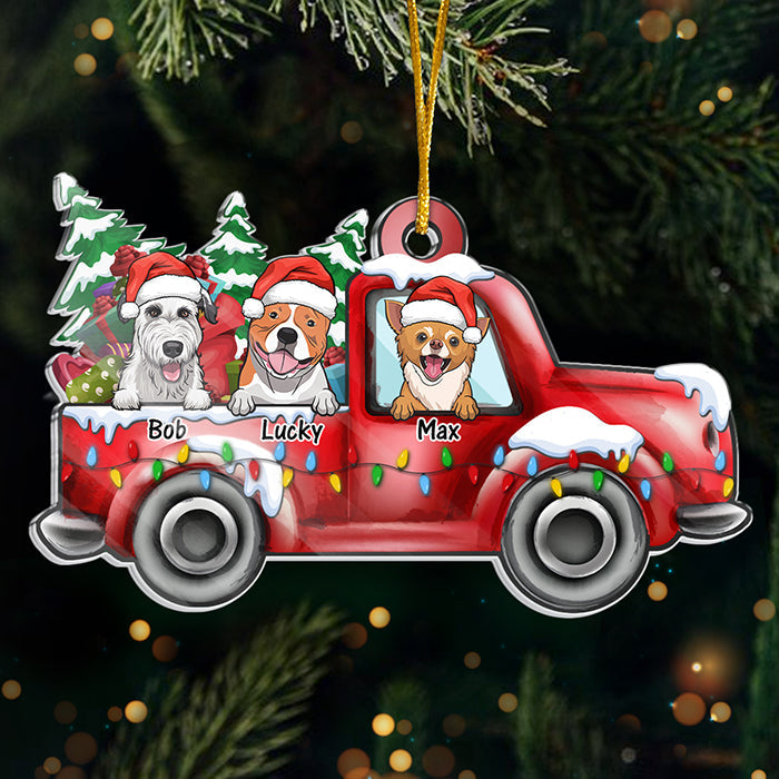 Loads Of Love Merry Woofmas - Personalized Custom Car Shaped Acrylic Christmas Ornament - Gift For Pet Lovers, Christmas Gift