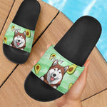 Custom Name Husky Avocado Gifts for Dog Lovers - Personalized Slide Sandals