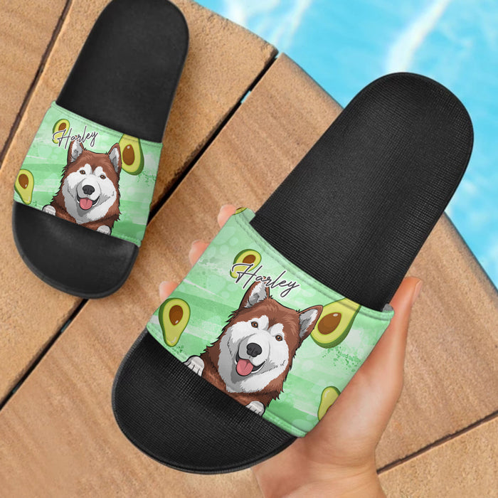 Custom Name Husky Avocado Gifts for Dog Lovers - Personalized Slide Sandals