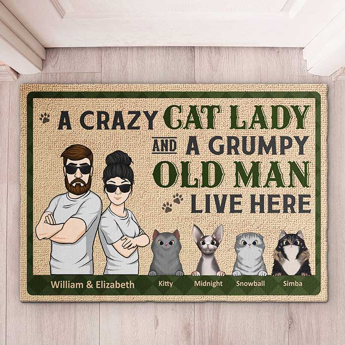 Custom Name Cat Lover Couple Gifts - Personalized Doormat