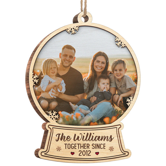 Family Together Since - Personalized Custom Snow Globe Shaped Wood Photo Christmas Ornament - Upload Image, Gift For Family, Christmas Gift