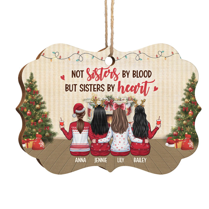 We Are Not Sisters By Blood But Sisters By Heart - Personalized Custom Benelux Shaped Wood Christmas Ornament - Gift For Bestie, Best Friend, Sister, Birthday Gift For Bestie And Friend, Christmas Gift