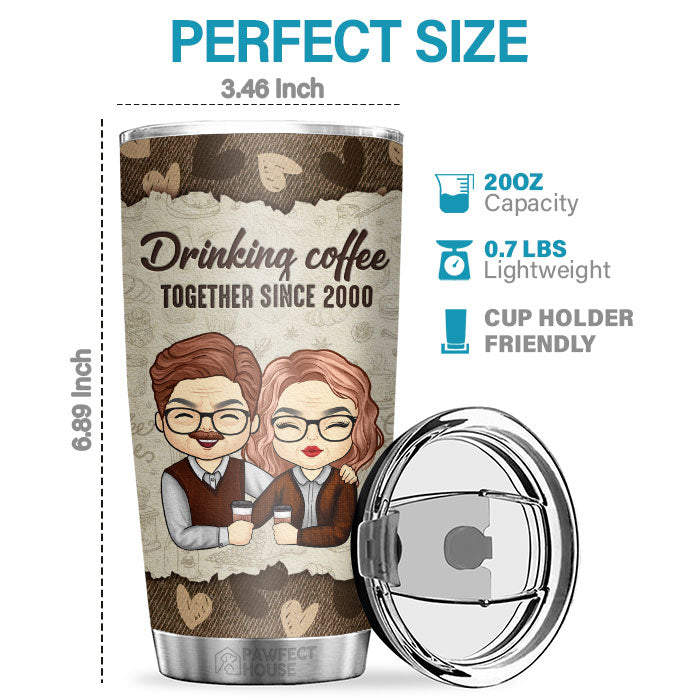 Drinking Coffee Together - Personalized Tumbler - Gift For Couple, Husband Wife, Anniversary, Engagement, Wedding, Marriage Gift