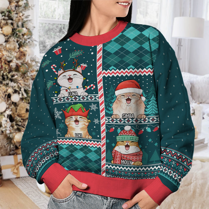 Meow You A Merry Christmas - Cat Personalized Custom Ugly Sweatshirt - Unisex Wool Jumper - Christmas Gift For Pet Owners, Pet Lovers