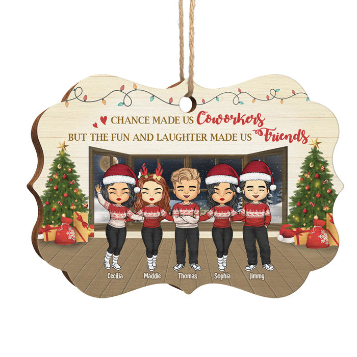 The Fun And Laughter Made Us Friends - Personalized Custom Benelux Shaped Wood Christmas Ornament - Coworker, Office, Employee Appreciation, Farewell Gift, Work Friend, Colleagues Friendship