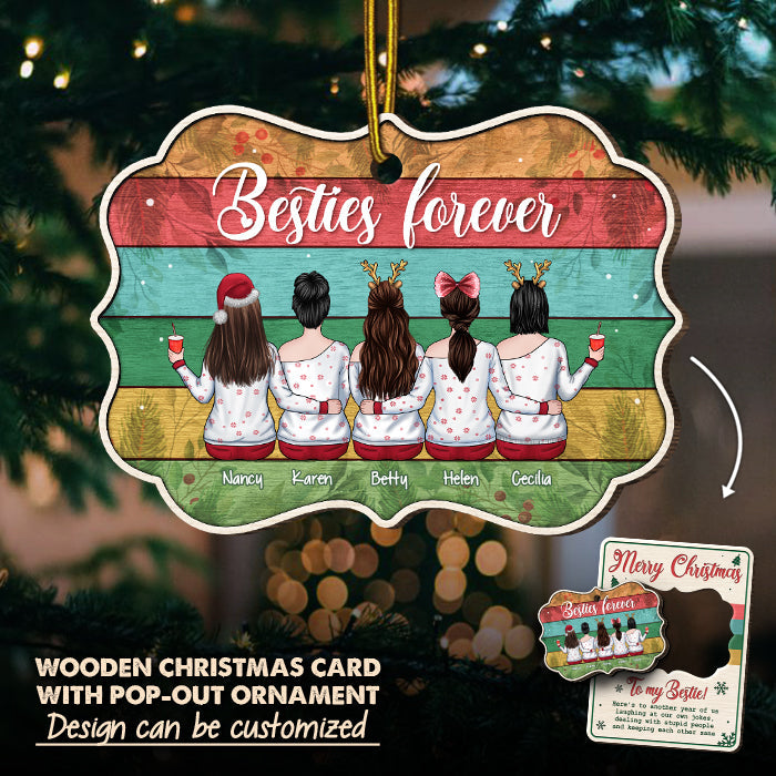 Merry Christmas Besties Forever - Personalized Christmas Wooden Card With Pop Out Ornament - Gift For Bestie, Best Friend, Sister, Birthday Gift For Bestie And Friend, Christmas Gift
