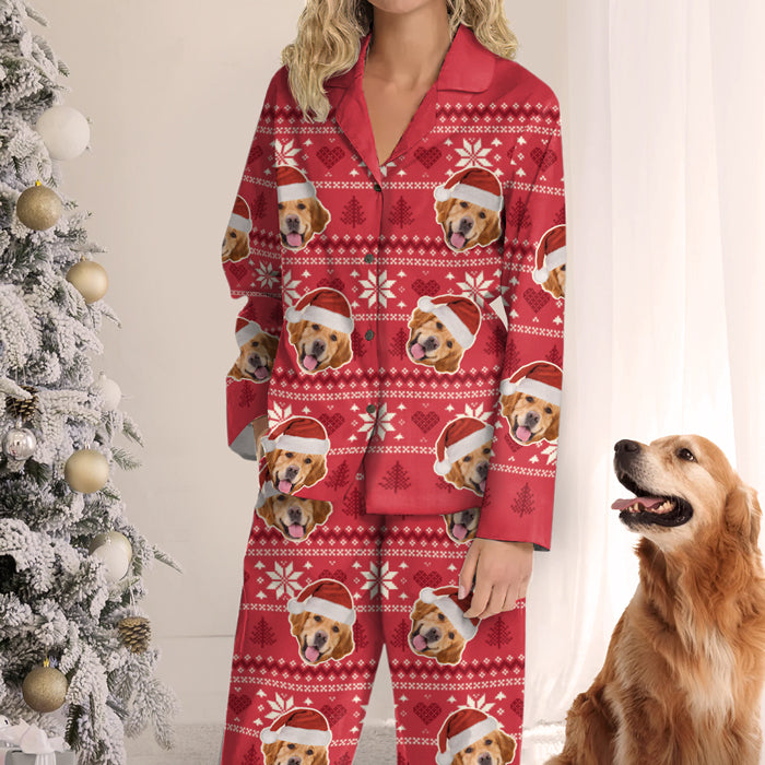 Christmas Is Coming Aztec Pattern - Dog & Cat Personalized Custom Face Photo Pajamas - Upload Image, Christmas Gift For Pet Owners, Pet Lovers