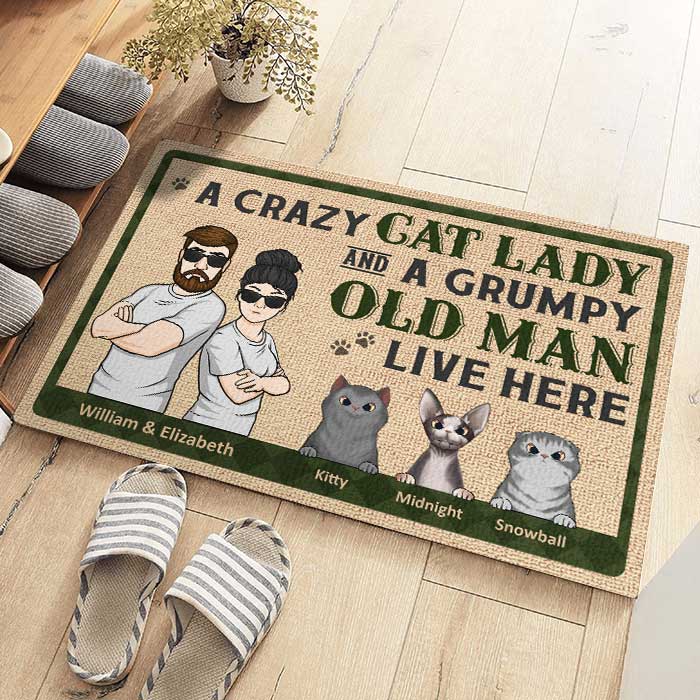 A Crazy Cat Lady & A Grumpy Old Man - Personalized Decorative Mat - Gift For Pet Lovers