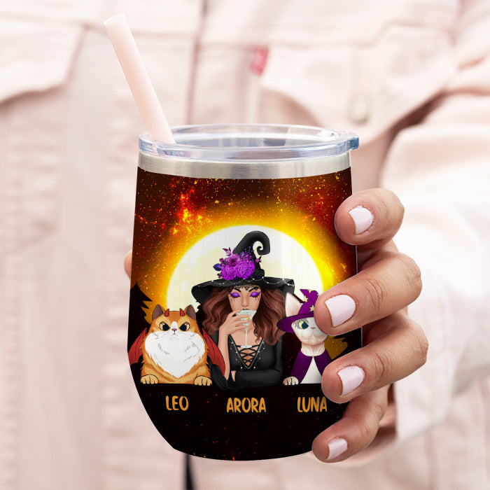 This Wicked Witch Loves Her Little Meowsters - Personalized Witch Wine Tumbler - Gift For Witches, Gift For Yourself, Gift For Pet Lovers, Halloween Gift