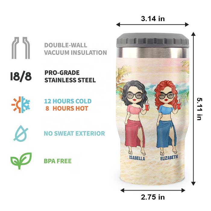 Custom Name Beach Bestie Gifts for Women - Personalized Can Cooler