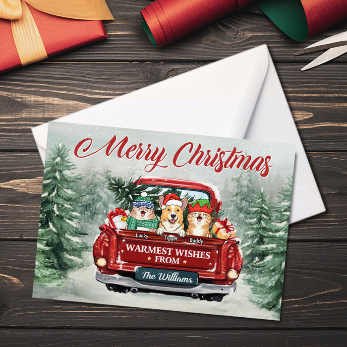 Merry Christmas Warmest Wishes From Family - Dog & Cat Personalized Custom Postcard, Greeting Cards - Christmas Gift For Pet Owners, Pet Lovers