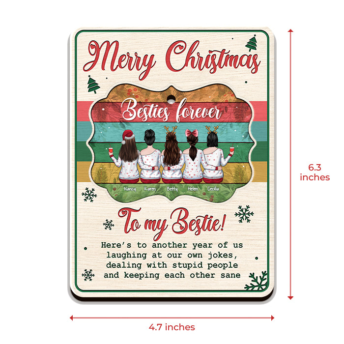 Merry Christmas Besties Forever - Personalized Christmas Wooden Card With Pop Out Ornament - Gift For Bestie, Best Friend, Sister, Birthday Gift For Bestie And Friend, Christmas Gift