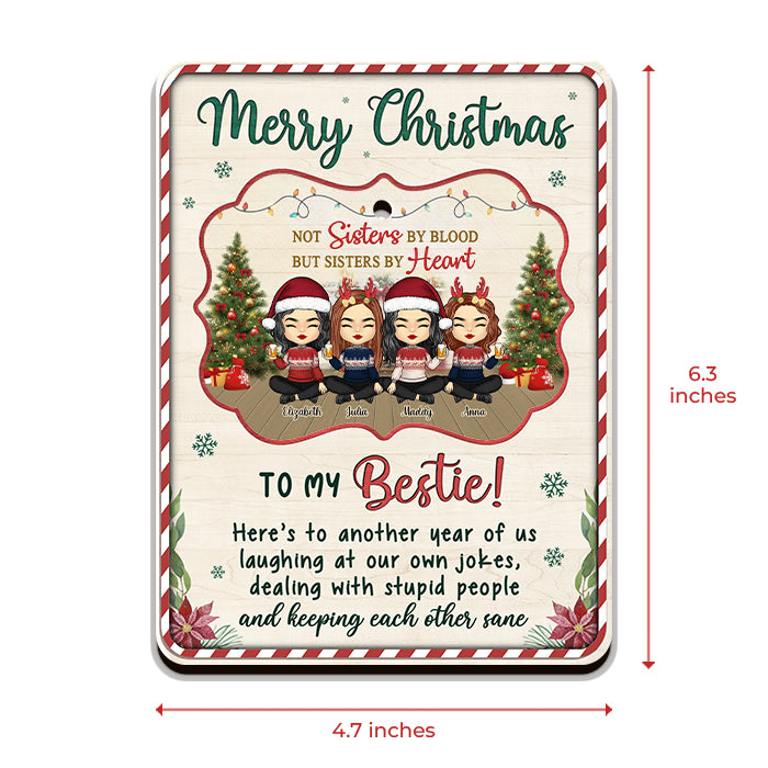Merry Christmas To My Sisters By Heart - Personalized Custom Christmas Wooden Card With Pop Out Ornament - Gift For Bestie, Best Friend, Sister, Birthday Gift For Bestie And Friend, Christmas Gift