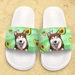 Custom Name Husky Avocado Gifts for Dog Lovers - Personalized Slide Sandals