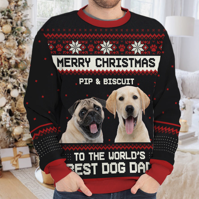 Ya Filthy Animal Merry Christmas - Personalized Custom Unisex Ugly Christmas Sweatshirt, Wool Sweatshirt, All-Over-Print Sweatshirt - Upload Image, Gift For Dog Lovers, Pet Lovers, Christmas Gift