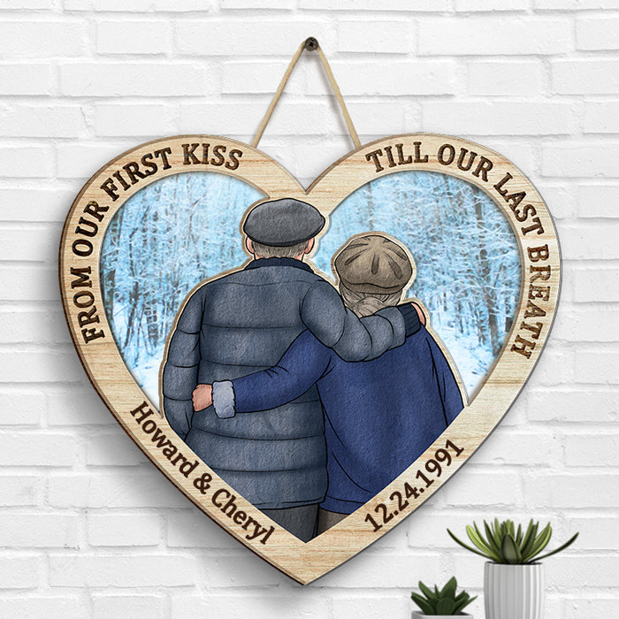 Till Our First Kiss Heart Shape Season - Personalized Shaped Wood Sign - Gift For Couples, Husband Wife