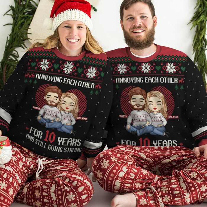 Annoying Each Other For Many Years - Personalized Custom Unisex Ugly Christmas Sweatshirt, Wool Sweatshirt, All-Over-Print Sweatshirt - Gift For Couple, Husband Wife, Anniversary, Engagement, Wedding, Marriage Gift, Christmas Gift