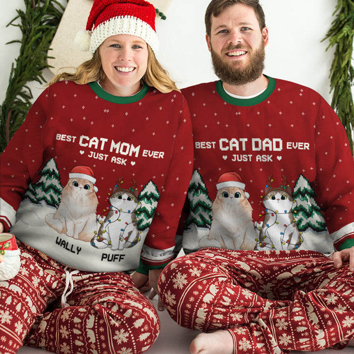 Custom Name Christmas Cat Dad Gifts - Personalized Sweatshirt