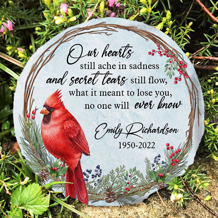 Custom Name Cardinal Memorial Decor - Personalized Memorial Stone
