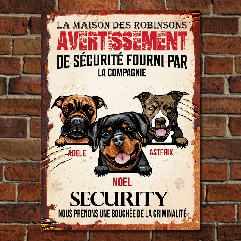 Nous prenons une bouchée de la criminalité Francais - Funny Personalized Dog Metal Sign