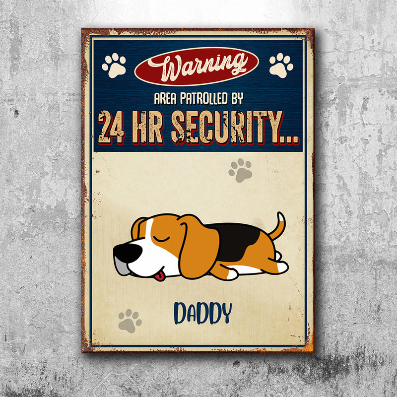 Custom Dog Name Security Warning Sign for Dog Lovers - Personalized Metal Sign