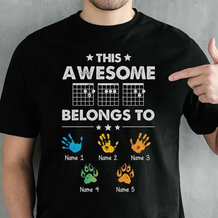 This Awesome Dad Belongs To Guitarist Style - Gift For Dad, Personalized Unisex T-Shirt