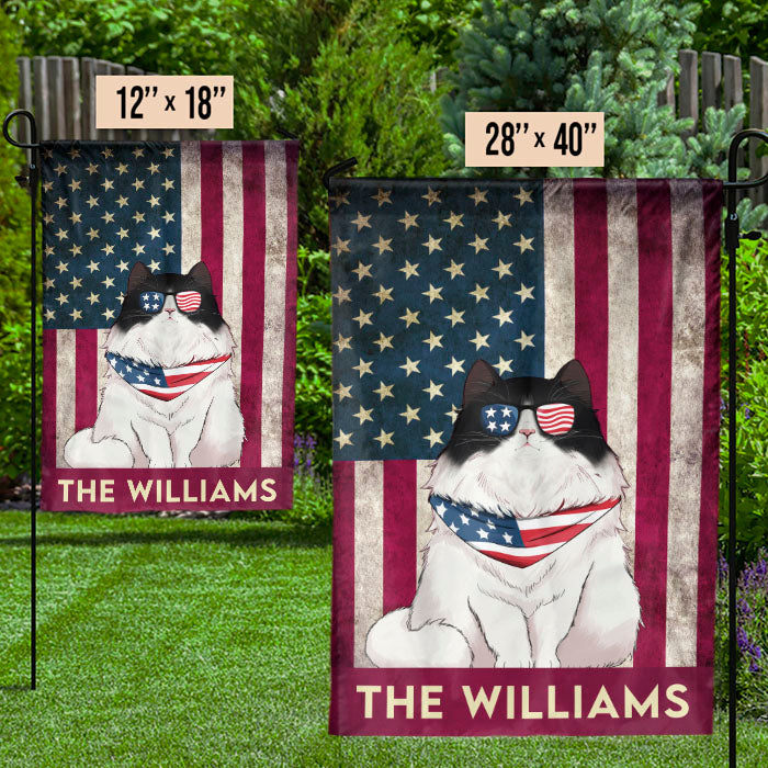 Custom Name Patriotic Cat Family Gifts - Personalized Flag
