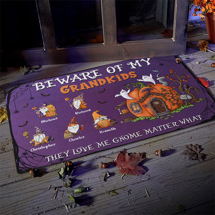 Custom Name Halloween Gnome Grandkids Gifts - Personalized Doormat