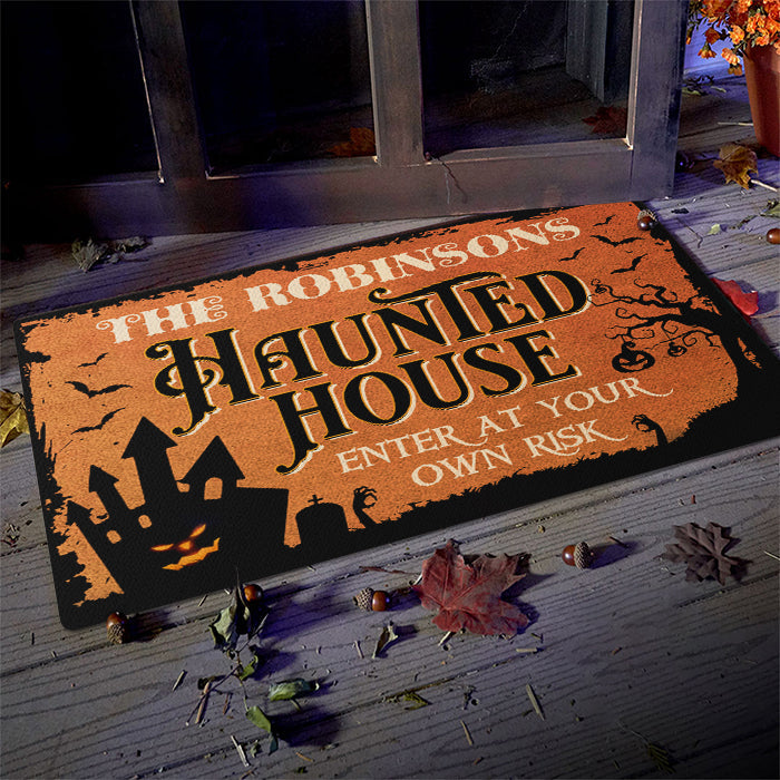 Custom Name Halloween Haunted House Decor - Personalized Doormat