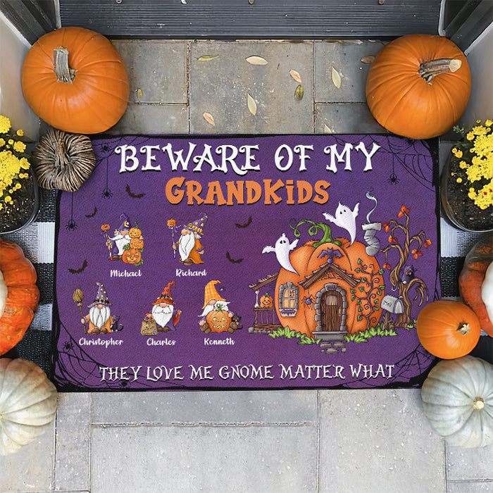 Custom Name Halloween Gnome Grandkids Gifts - Personalized Doormat