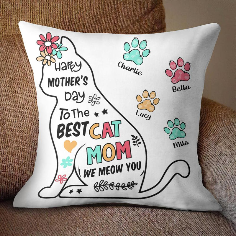 Happy Mother Day To Cat Mom - Personalized Cat Pillow (Insert Included)