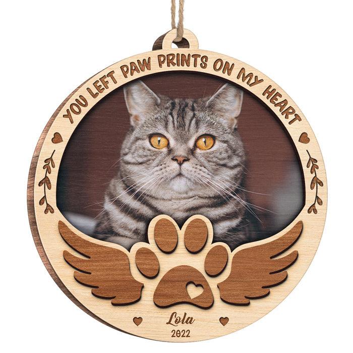 You Left Paw Prints On My Heart - Personalized Custom Snow Globe Shaped Wood Photo Christmas Ornament - Upload Image, Memorial Gift, Sympathy Gift, Christmas Gift