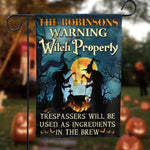 Custom Family Name Witch Property Halloween Decor - Personalized Flag