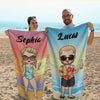 Chibi Couple Summer Holiday - Personalized Beach Towel - Gift For Couples, Husband & Wife