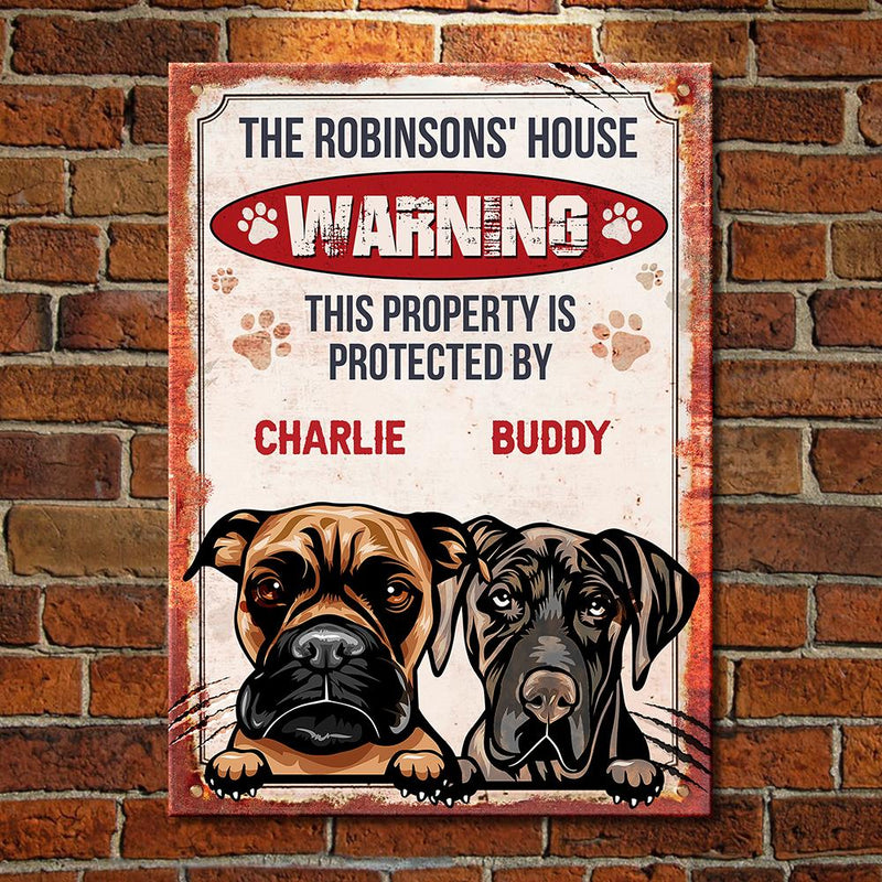 Custom Pet Name Dog Warning Decor - Personalized Metal Sign