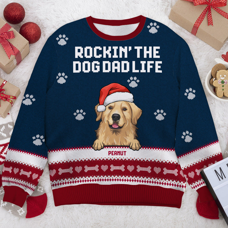 Rockin' The Dog Mom Life - Personalized Custom Unisex Ugly Christmas Sweatshirt, Wool Sweatshirt, All-Over-Print Sweatshirt - Gift For Dog Lovers, Pet Lovers, Christmas Gift
