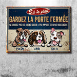 Gardez La Porte Fermée - Plaque De Porte Humoristique De Chien En Métal À Personnaliser - Funny Personalized Dog Metal Sign French