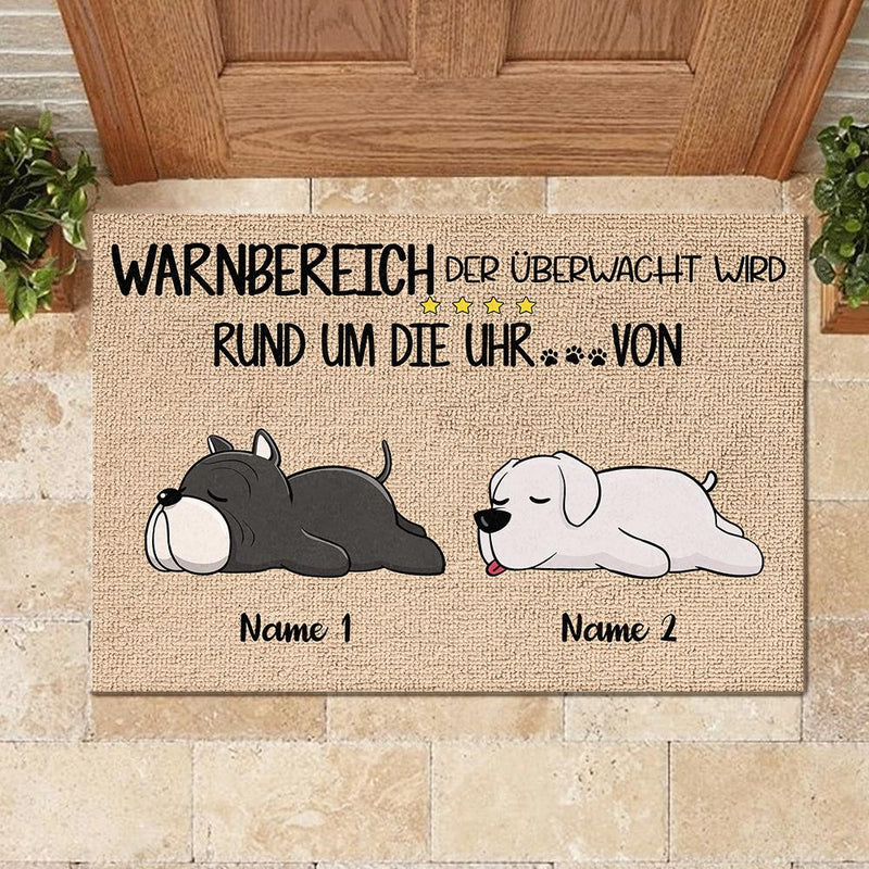 Warnbereich, der von den Hunden rund um die Uhr überwacht wird German - Funny Personalized Dog Decorative Mat