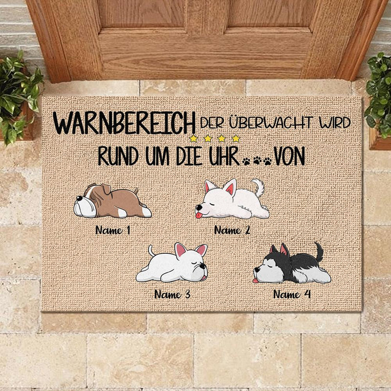 Warnbereich, der von den Hunden rund um die Uhr überwacht wird German - Funny Personalized Dog Decorative Mat