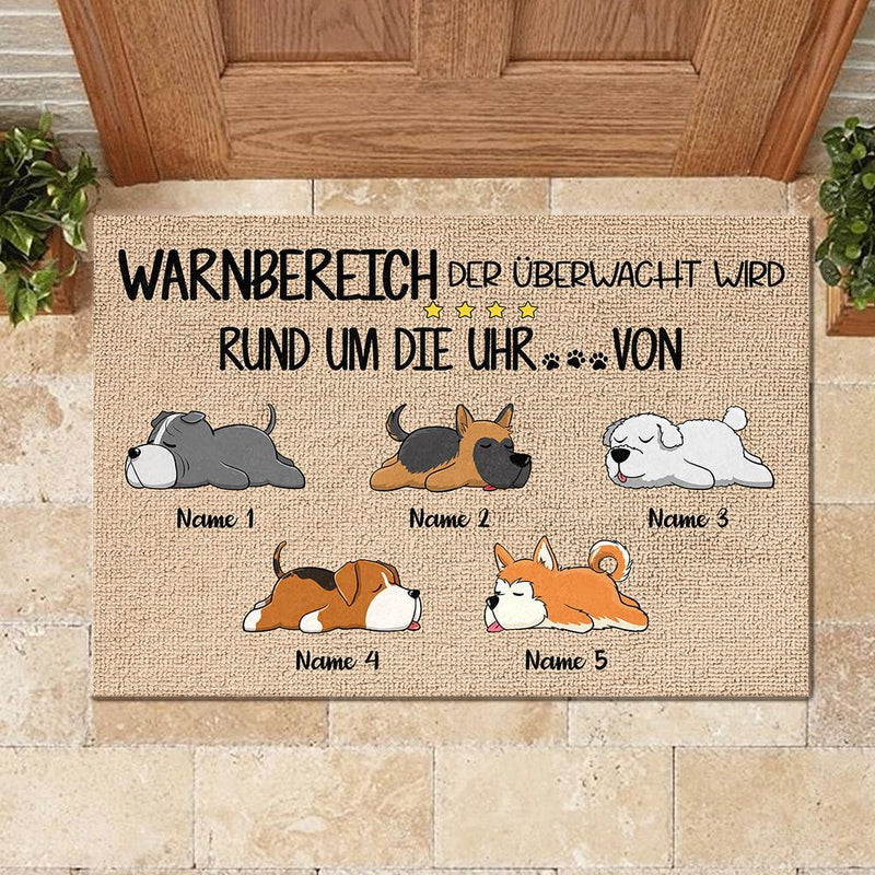 Warnbereich, der von den Hunden rund um die Uhr überwacht wird German - Funny Personalized Dog Decorative Mat
