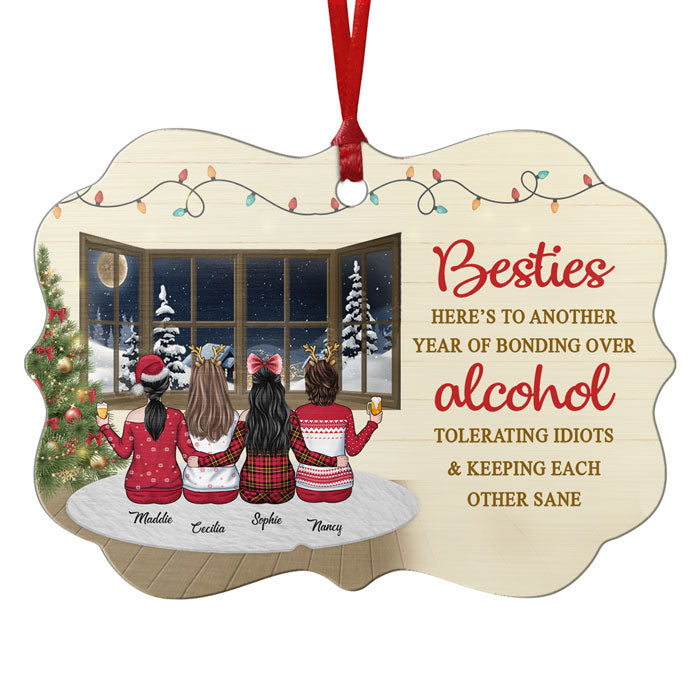 Here's To Another Year Of Bonding Over Alcohol Tolerating Idiots - Personalized Custom Benelux Shaped Wood Christmas Ornament - Gift For Bestie, Best Friend, Sister, Birthday Gift For Bestie And Friend, Christmas Gift